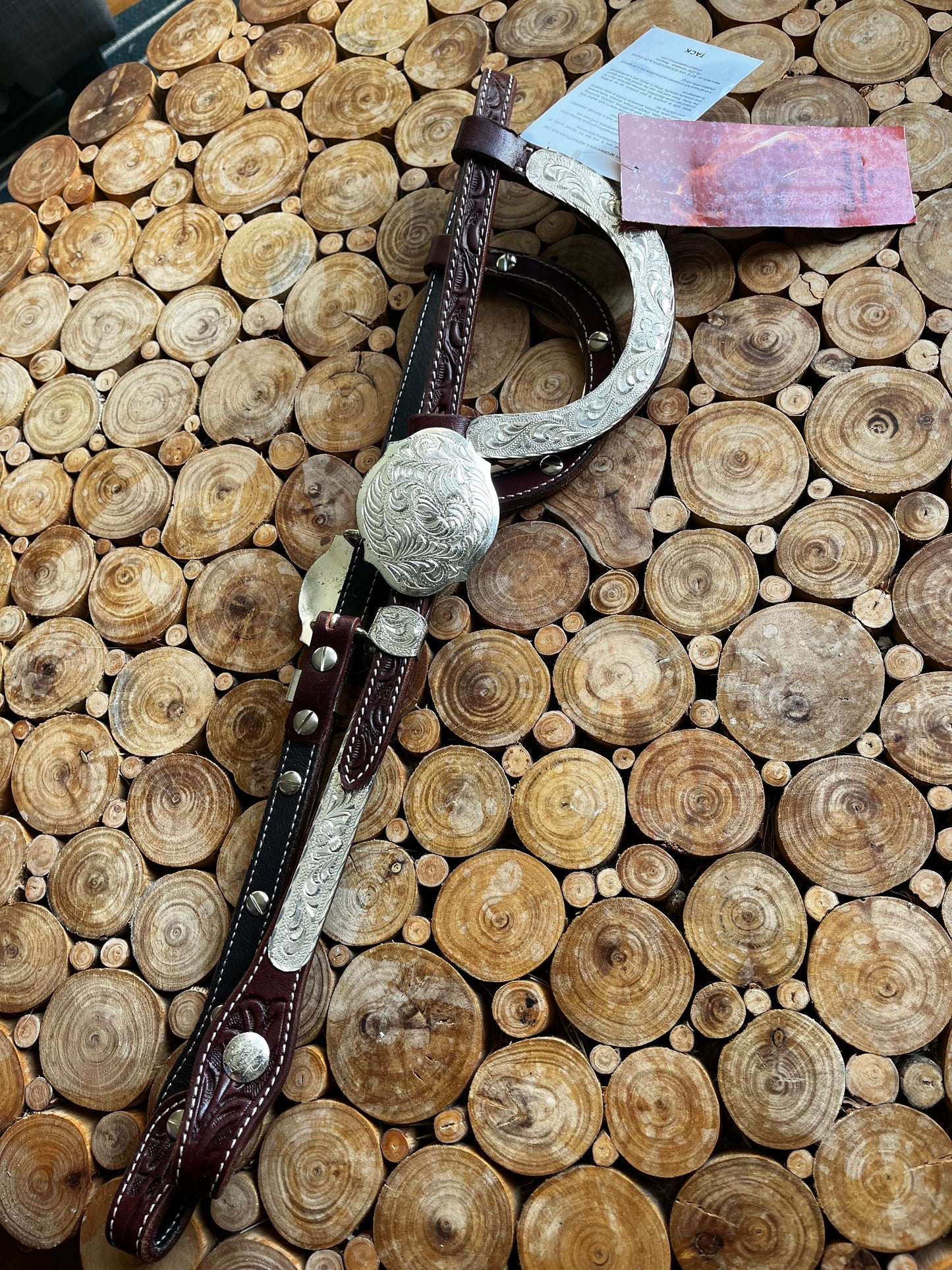 Bride western double oreille (Double Ear Headstall) – Cuir premium, argent, tooling feuillage