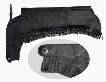 Chaps en cuir lisse noir premium avec bordure lisse noire