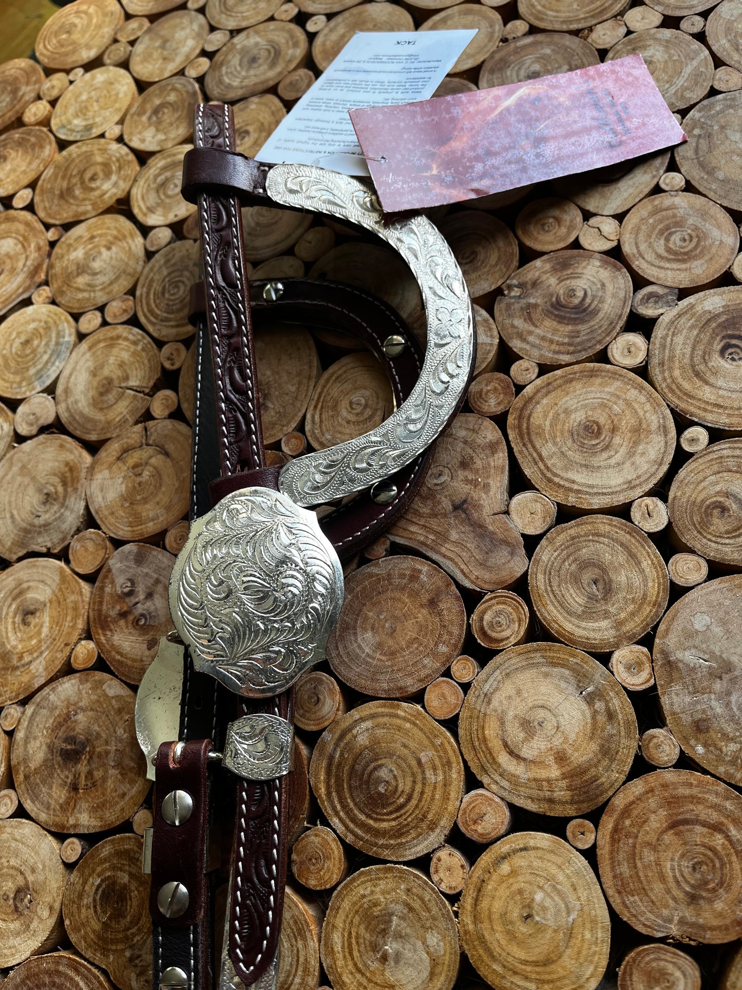 Bride western double oreille (Double Ear Headstall) – Cuir premium, argent, tooling feuillage