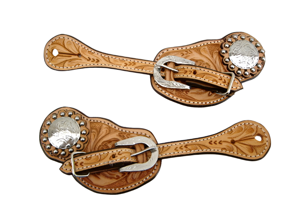 Lanières d'éperons tooling florale et conchos