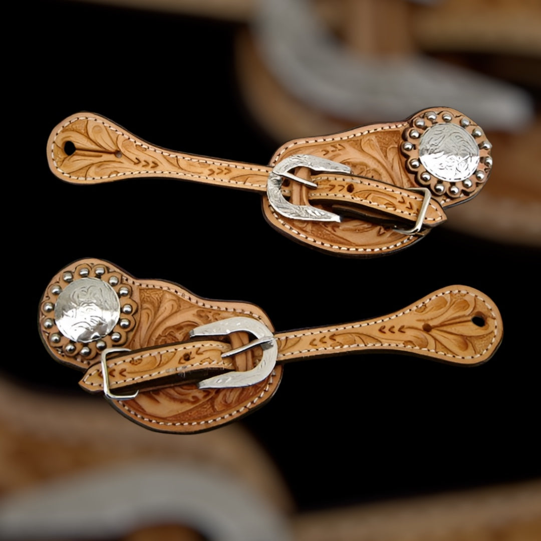 Lanières d'éperons tooling florale et conchos