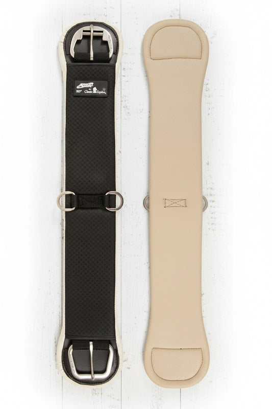 Sangle Classic Equine Aura Flow, design ergonomique et confort optimal pour cheval et cavalier, face antérieure et extérieure