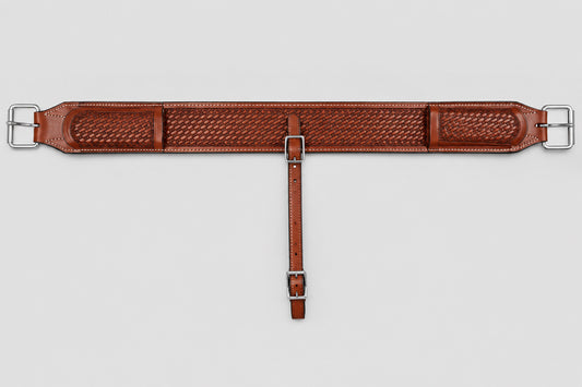Back Cinch Western couleur Chestnut pour selle western avec gravure Basket Tooled