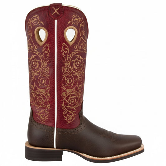 Twisted X Women's Ruff Stock rouge – bottes western femme en cuir avec broderies florales de côté