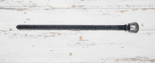 Ceinture femme en cuir noire avec strass, style western élégant