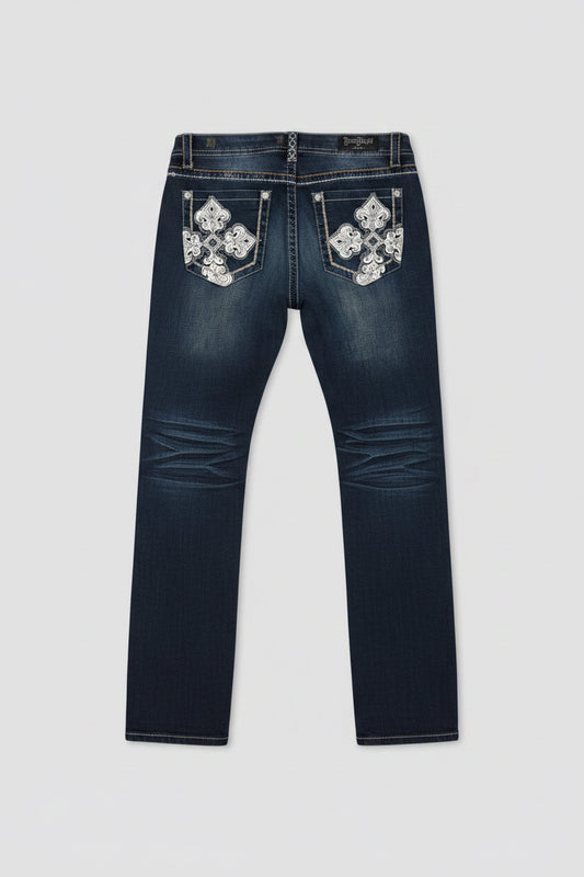 Rose Royce Jeans Angela jean western femme bootcut bleu délavé avec strass et surpiqûres décoratives, de dos