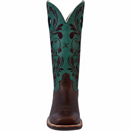 Twisted X Women's Ruff Stock turquoise – bottes western femme en cuir avec broderies florales, de face