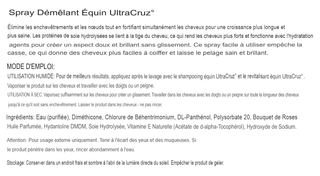 Spray Démêlant pour Chevaux UltraCruz® – Crinière et Queue Douces, Brillantes et Sans Nœuds