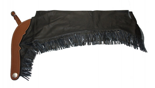 Chaps en cuir lisse noir premium avec bordure lisse cognac