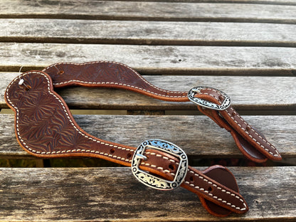 Lanières d'éperons tooling florale et boucles gravées