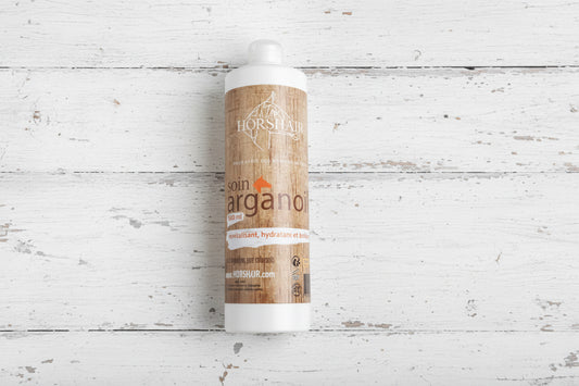 Soin Horshair à l'huile d'argan pour crins de chevaux et poneys, hydratant, revitalisant et brillant, flacon 500 ml
