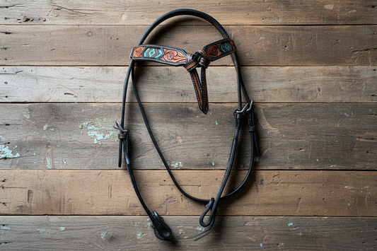 Bride western en cuir bicolore avec perles – Élégance et style show