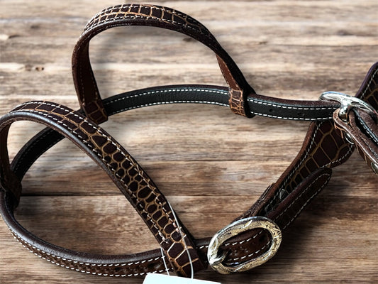 Bride passant deux oreilles, tooling croco