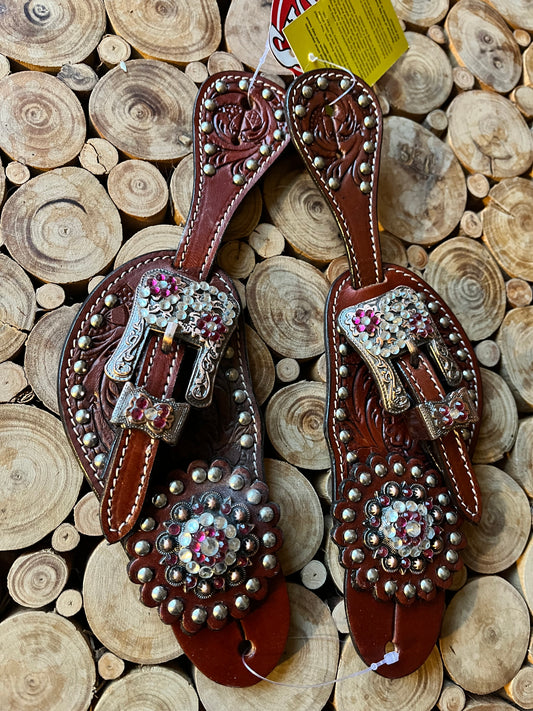 Lanières d'eperons de show rose pour femme