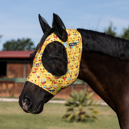 Masque anti mouche pour cheval en lycra de la marque Pro-tech motif smiley