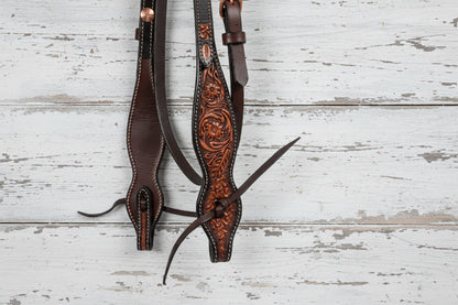 Bride western cuir travaillé motif floral Pool’s
