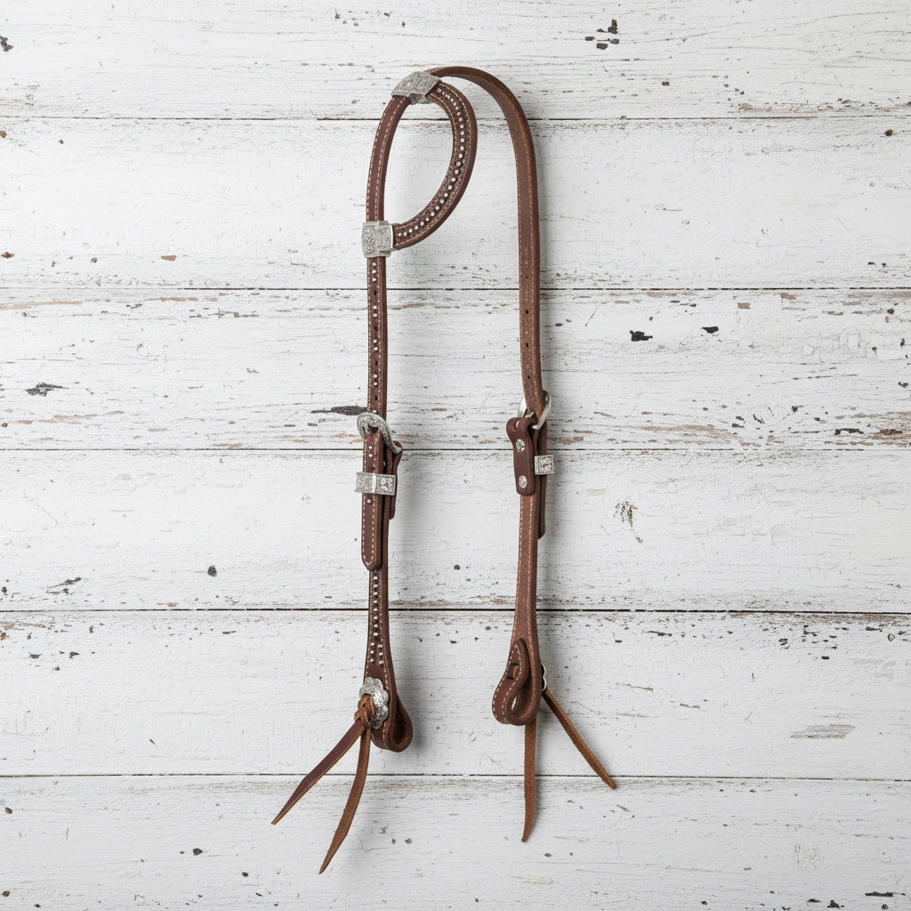 Bride western Weaver Equine Stockman Sliding Ear en cuir Weaver Leather Canyon Rose avec boucle Jeremiah Watt et attaches Blood Knot