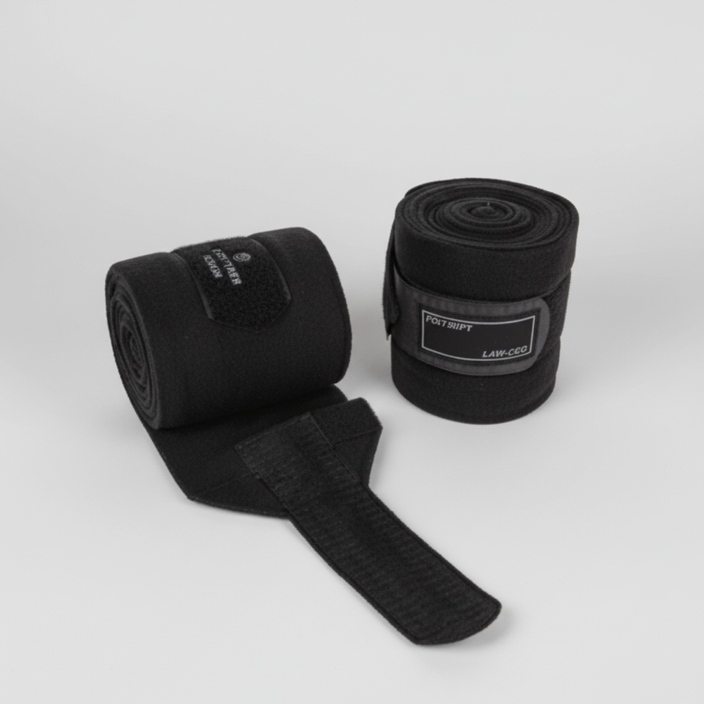 Bandes de polo LAMI-CELL noires, protection et maintien des membres du cheval pour le travail et l’entraînement