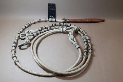 Rênes Romal entières en rawhide naturel et noir – BBR074 – Style Oklahoma tressé