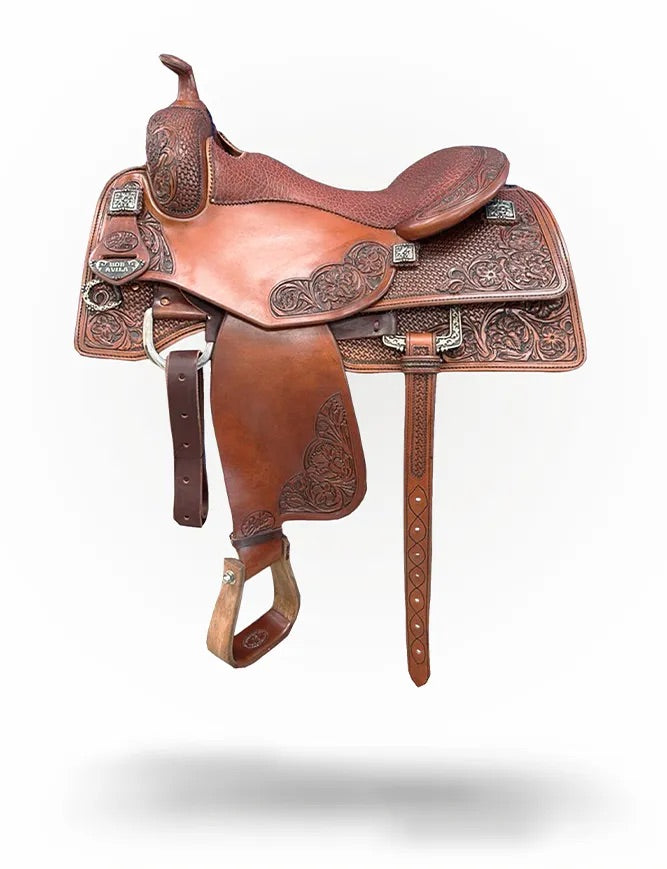Selle Western Bob Avila Reiner 16 pouces avec arçon DL Tree et cuir Bison Peanut