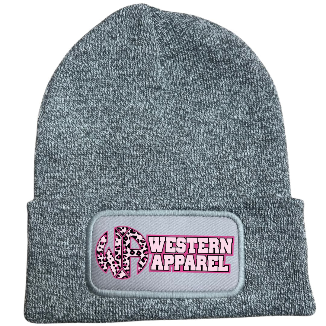 Bonnet Western Apparel unisexe en acrylique Soft Touch gris logo léopard rose 