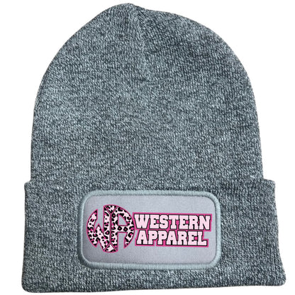 Bonnet Western Apparel unisexe en acrylique Soft Touch gris logo léopard rose 