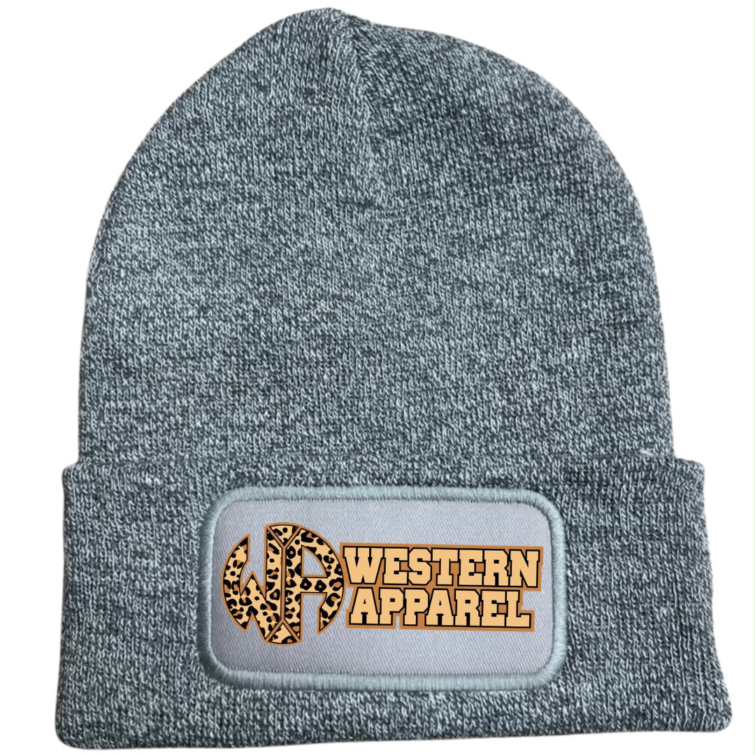 Bonnet Western Apparel unisexe en acrylique Soft Touch gris logo léopard 