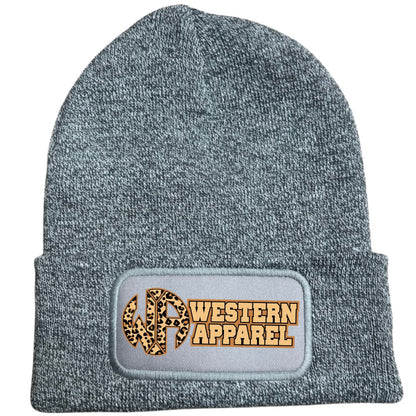 Bonnet Western Apparel unisexe en acrylique Soft Touch gris logo léopard 