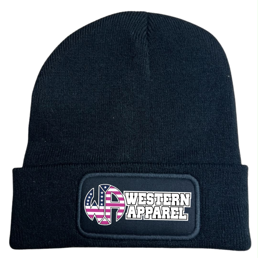 Bonnet Western Apparel unisexe en acrylique Soft Touch noir logo usa rose 