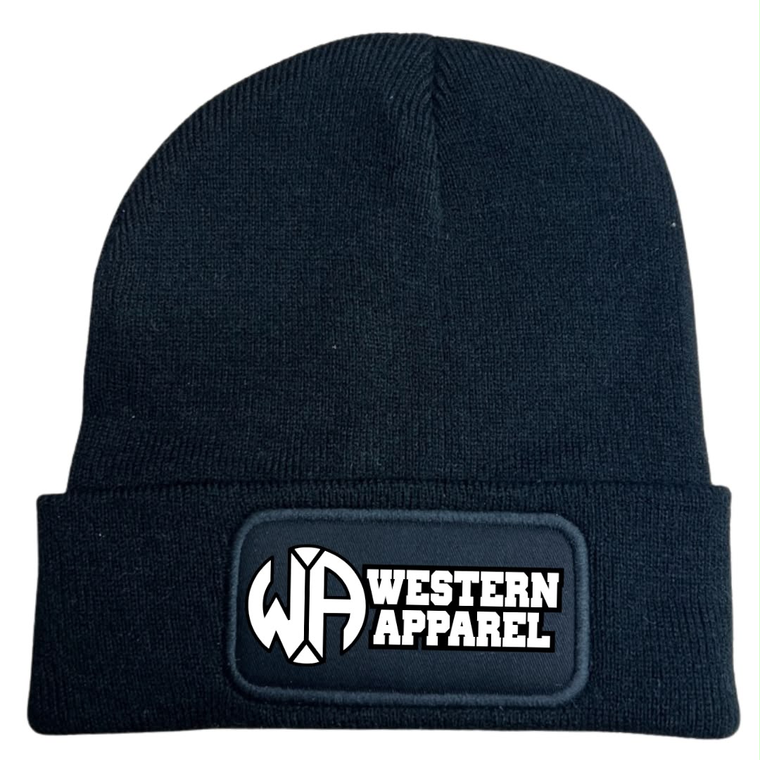Bonnet Western Apparel unisexe en acrylique Soft Touch noir logo blanc