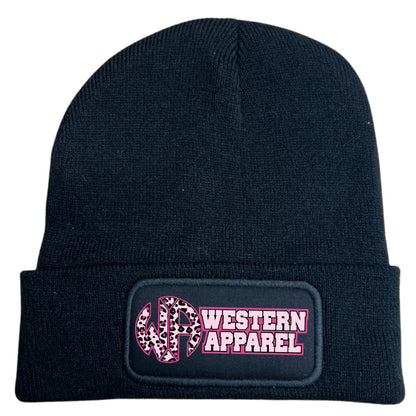 Bonnet Western Apparel unisexe en acrylique Soft Touch noir logo léopard rose 