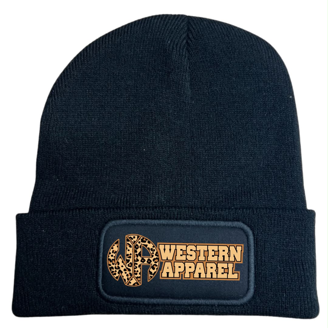 Bonnet Western Apparel unisexe en acrylique Soft Touch noir logo léopard.