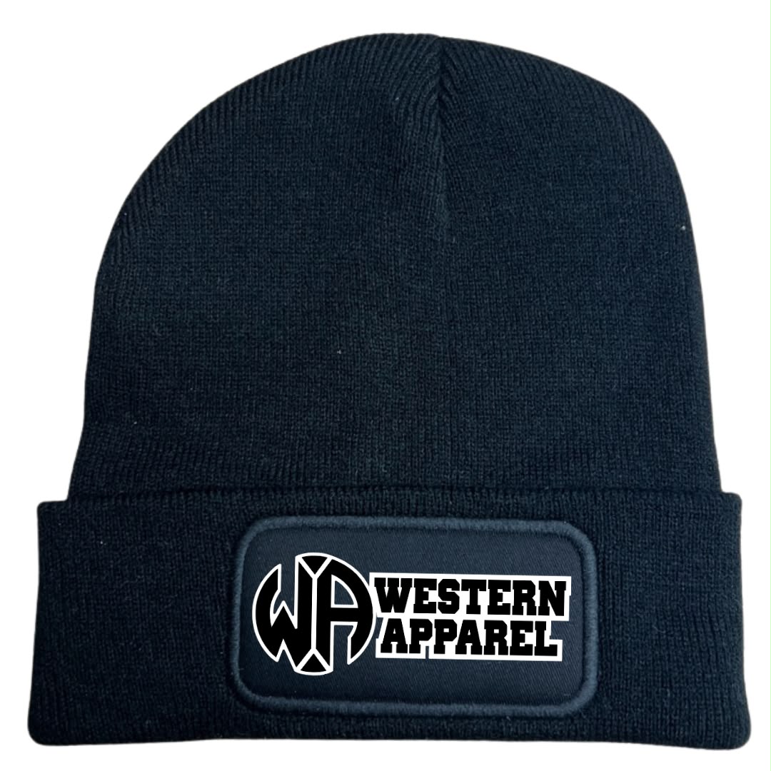 Bonnet Western Apparel unisexe en acrylique Soft Touch noir logo noir et blanc
