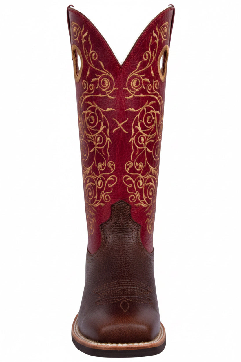Twisted X Women's Ruff Stock rouge – bottes western femme en cuir avec broderies florales de face