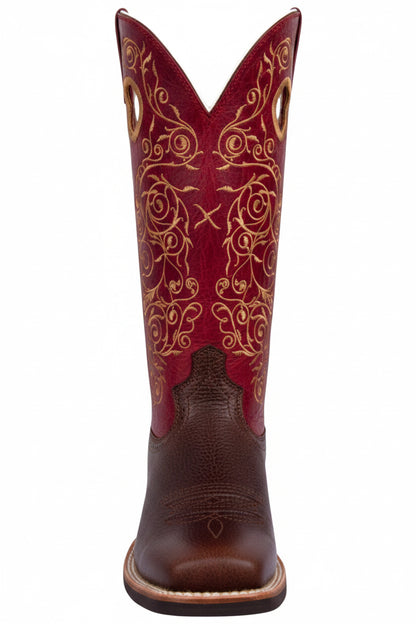 Twisted X Women's Ruff Stock rouge – bottes western femme en cuir avec broderies florales de face