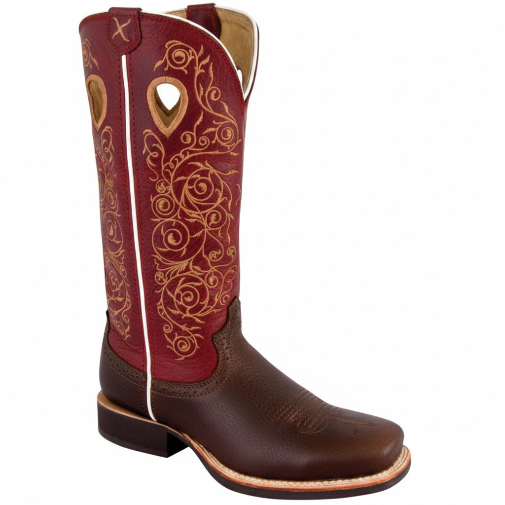 Twisted X Women's Ruff Stock rouge – bottes western femme en cuir avec broderies florales