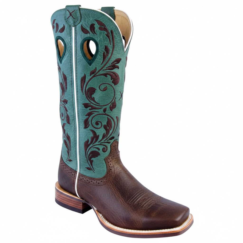 Twisted X Women's Ruff Stock turquoise – bottes western femme en cuir avec broderies florales
