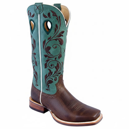Twisted X Women's Ruff Stock turquoise – bottes western femme en cuir avec broderies florales
