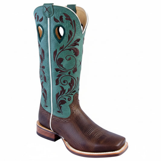 Twisted X Women's Ruff Stock turquoise – bottes western femme en cuir avec broderies florales
