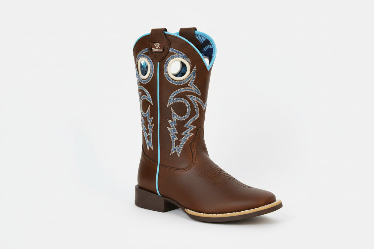 bottes western enfants twisted X Hudson marron et bleus de 3/4