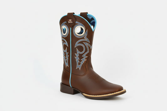 bottes western enfants twisted X Hudson marron et bleus de 3/4