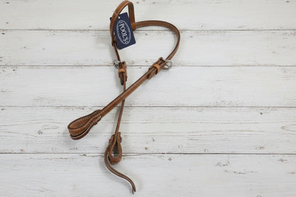 Bride western motif Basket Pools en cuir couleur cognac, passant par une oreille
