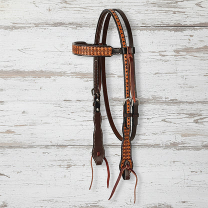 Bride western Weaver Equine en cuir Weaver Leather Light Oiled avec motifs floraux estampés et bouclerie inox