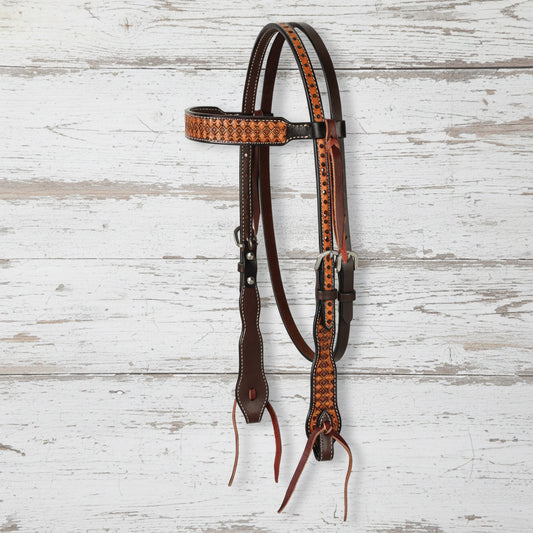 Bride western Weaver Equine en cuir Weaver Leather Light Oiled avec motifs floraux estampés et bouclerie inox