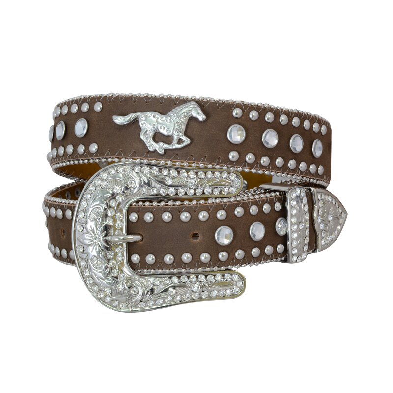 Girls' leather belt with rhinestones