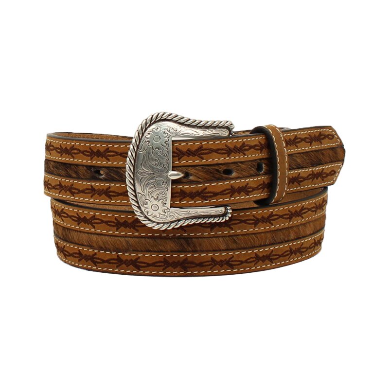 Ceinture cuir western barbelés et fourrure