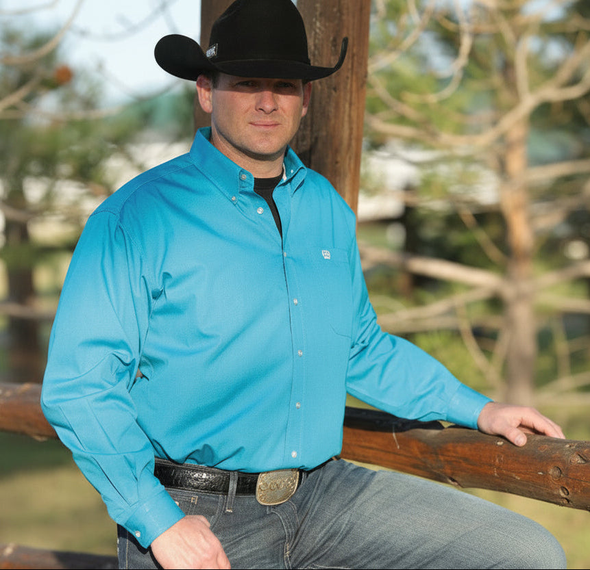 Chemise western homme CINCH en coton turquoise 