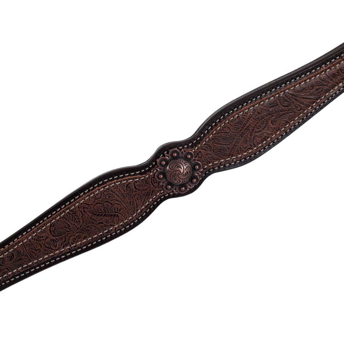 Poitrail western Weaver Equine en cuir anglais Havana, décoré d'un overlay floral marron et d'éléments floraux en finition cuivre antique, tooling