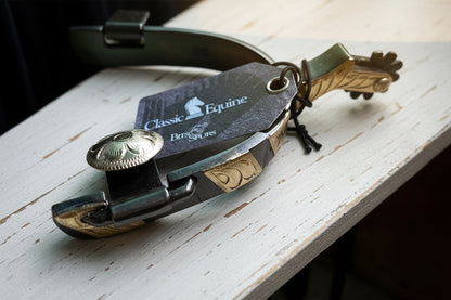 Éperons Classic Equine Antique avec décoration en argent, parfaits pour l’équitation western et le reining