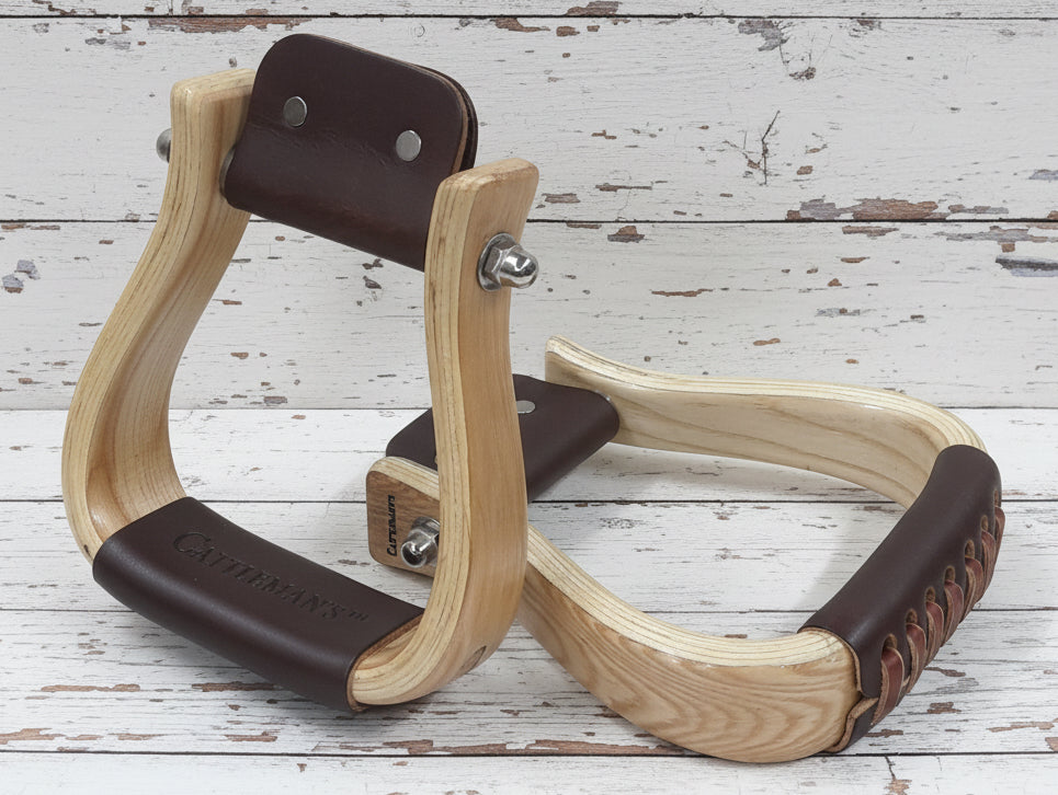 Étriers western en bois laqués avec semelle cuir 2 pouces
